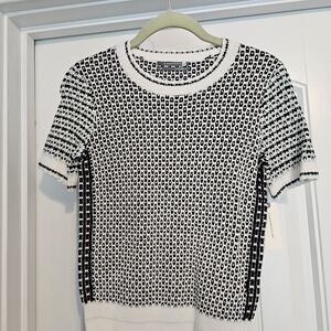 Anthropologie Black and White Ribbed Fitted T-Shirt